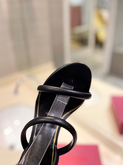 HIGH HEEL SANDAL 10 CM IN BLACK CALFSKIN