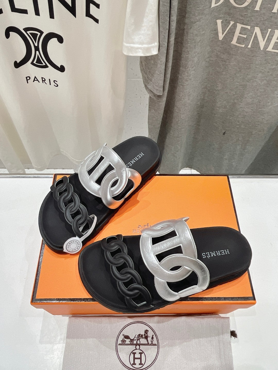 EXTRA SANDAL PASTEL BLACK MIX SILVER CALFSKIN