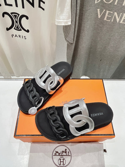 EXTRA SANDAL PASTEL BLACK MIX SILVER CALFSKIN