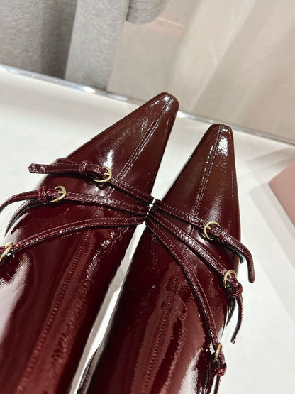 HIGH HEEL POINTED-TOE BOOTS IN WINE RED PATENT LAMBSKIN
