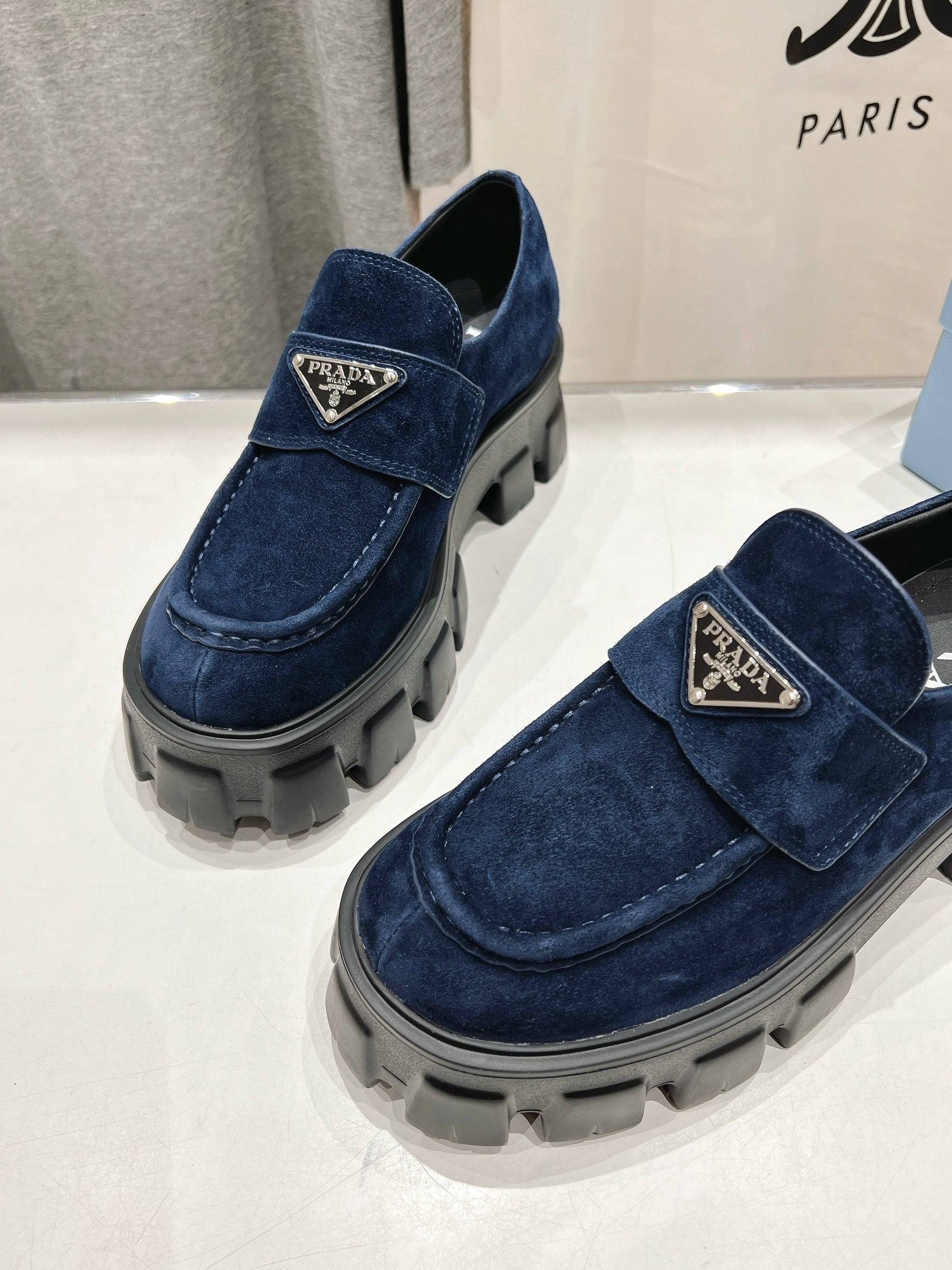 MONOLITH LOAFERS IN NAVY BLUE SUEDE