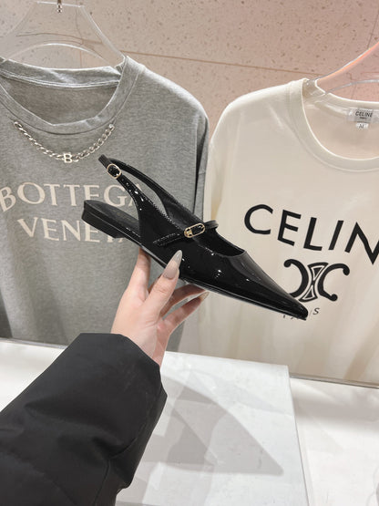JUDY FLAT SLINGBACK IN BLACK PATENT CALFSKIN