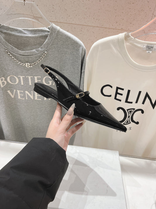 JUDY FLAT SLINGBACK IN BLACK PATENT CALFSKIN