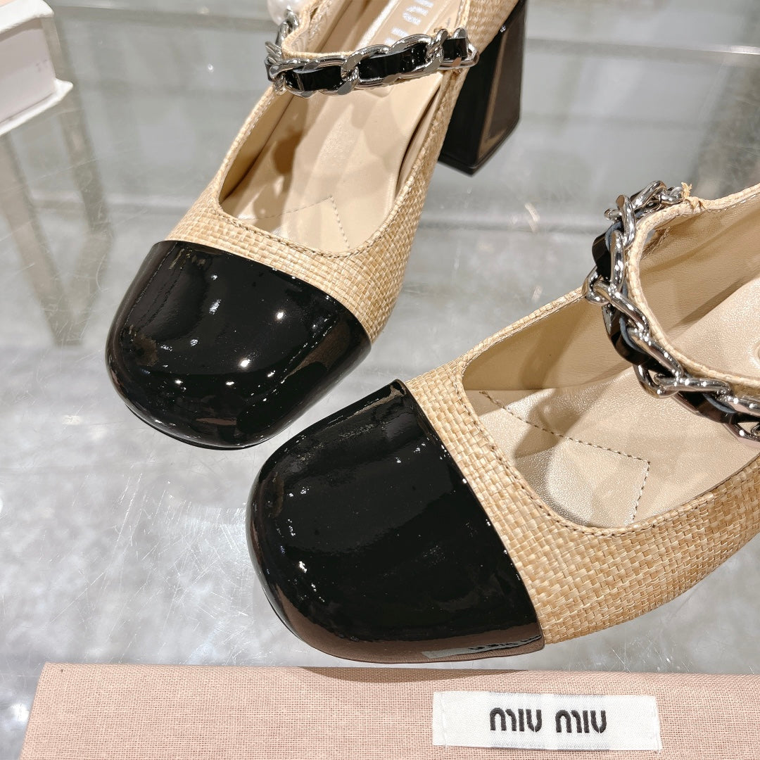 MARY JANE SANDAL CAP TOE DARK CREAM SHEEPSKIN - HIGH HEEL