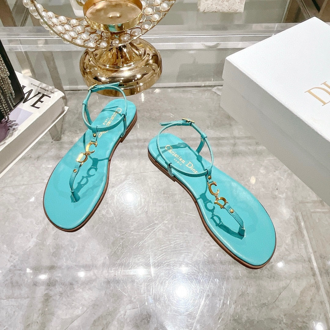 DIORIVIERA C'EST THONG SANDAL SKY BLUE AQUAMARINA CALFSKIN