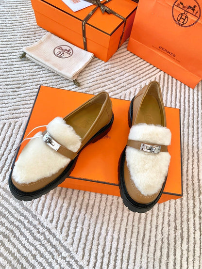 ICONE LOAFER IN PERU BROWN CALFSKIN WITH WHITE SHEARLING