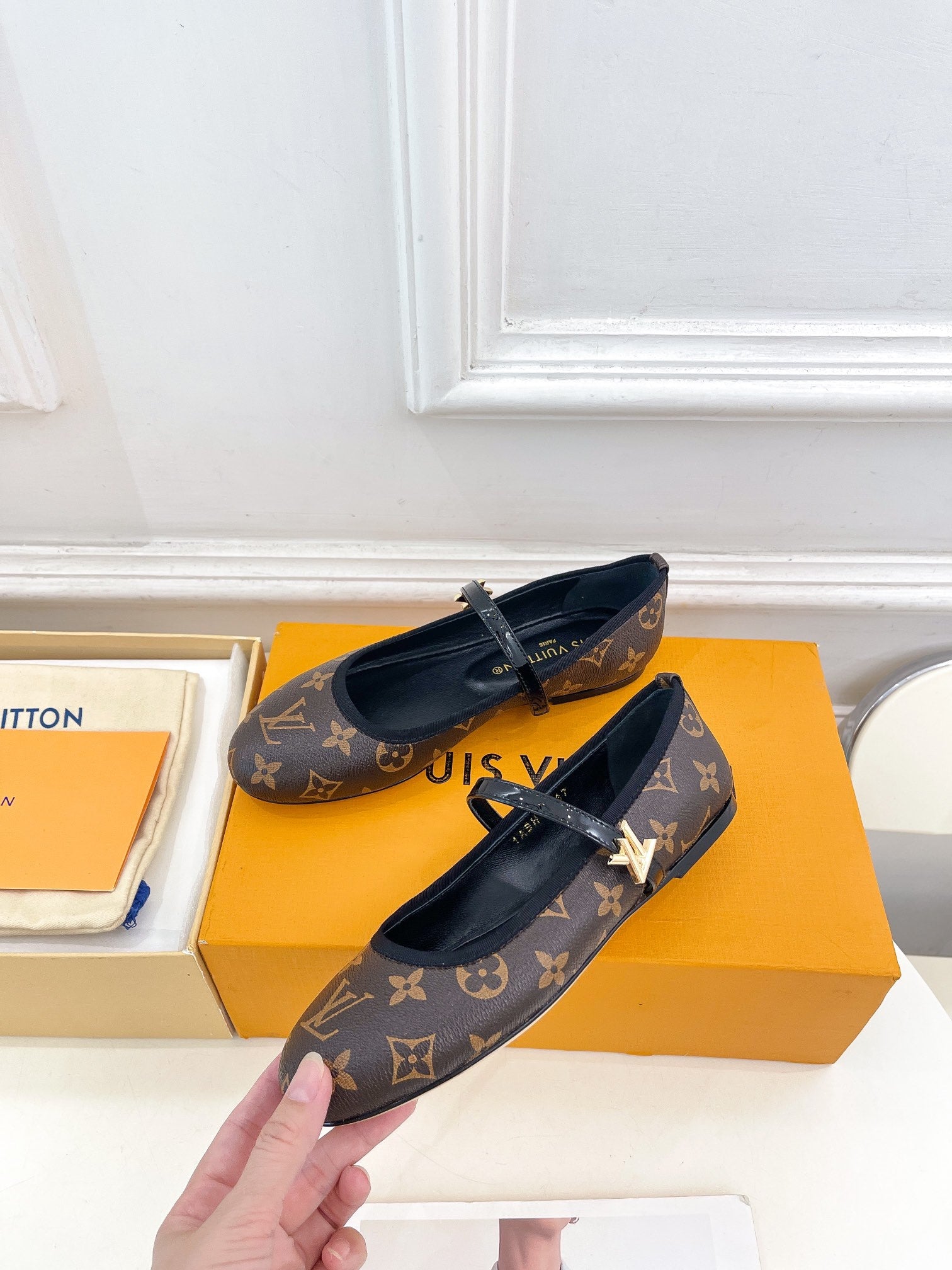 LV WOMEN ROMY FLAT BALLERINA IN CHOCOLATE BROWN MONOGRAM CALFSKIN