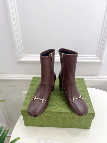 HORSEBIT ANKLE BOOTS 6.5CM IN WALNUT BROWN SHEEPSKIN