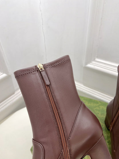 HORSEBIT ANKLE BOOTS 6.5CM IN WALNUT BROWN SHEEPSKIN