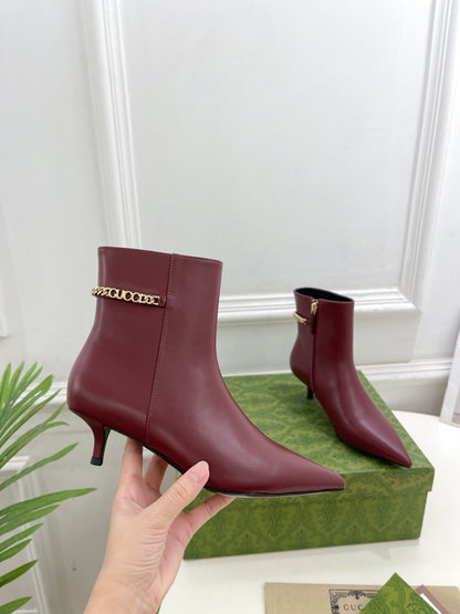 SIGNORIA SHORT BOOTS 4.5CM IN BURGUNDY RED CALFSKIN