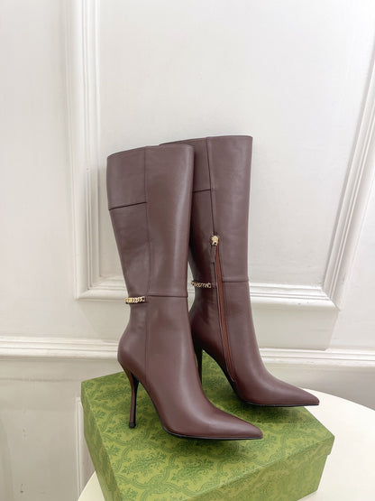 SIGNORIA KNEE BOOTS 4.5CM IN WALNUT BROWN CALFSKIN