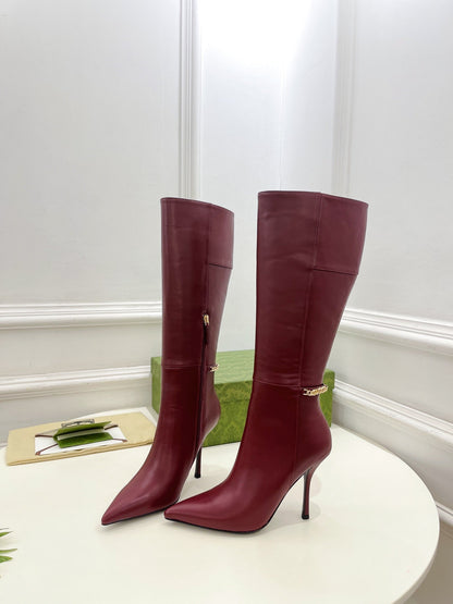 SIGNORIA KNEE BOOTS 10.5CM IN BURGUNDY RED CALFSKIN