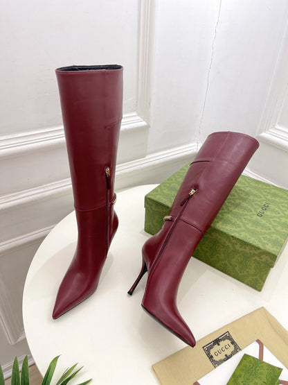 SIGNORIA KNEE BOOTS 10.5CM IN BURGUNDY RED CALFSKIN