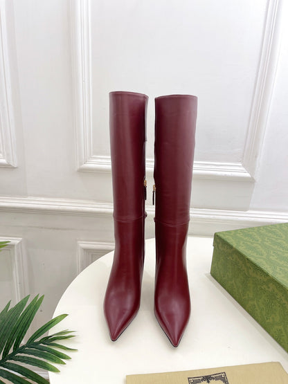 SIGNORIA KNEE BOOTS 10.5CM IN BURGUNDY RED CALFSKIN