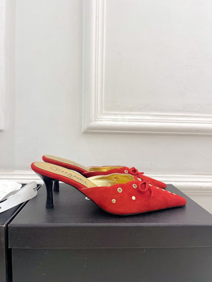 HIGH 65 MM MULE IN CHERRY RED SUEDE