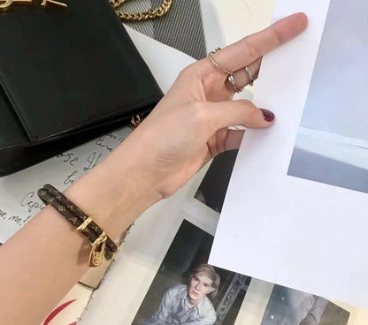 LV LOCK LEATHER GOLD BRACELET